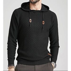 Men's XL Black Geometric Pullover Hoodie Sweatshirt Casual Warm Cozy Work